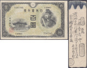 Banknoten

Ausland

Japan

100 Yen o.D. (1944) und eine Hansatsu-Banknote (lokale Feudalausgaben der Clans) des 19. Jh. III. Pick 57a.