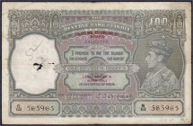 Banknoten

Ausland

Myanmar (Burma)

Reservebank von Indien, 100 Rupien o.D. (1947). III-IV, Fehlstelle u. Nadelstiche. Pick 33.