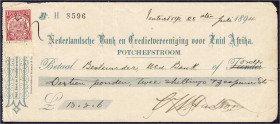 Banknoten

Ausland

Niederlande

Niederländische Bank und Kreditvereinigung von Südafrika, Scheck zu 13 Pounds / 2 Shillings / 3 Pence 28.7.1894...
