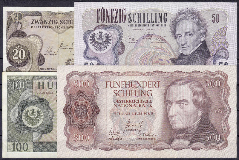 Banknoten

Ausland

Österreich

20, 50, 100 u. 500 Schilling 1965 - 1970. ...