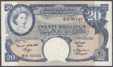 Banknoten

Ausland

Ostafrika

20 Shillings o.D. (1961-1963). II / II- Pick 43a.