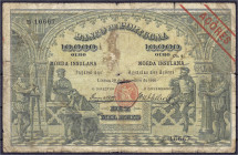 Banknoten

Ausland

Portugal-Azoren

10000 Reis Ouro 30.9.1910. Mit rotem, diagonalem Aufdruck „ACORES“. IV-, eingerissen. Pick 12.