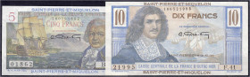 Banknoten

Ausland

Saint Pierre et Miquelon

5 u. 10 Francs o.D. (1950-1960). I, etwas wellig. Pick. 22, 23.