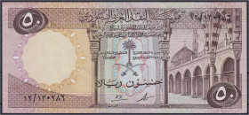 Banknoten

Ausland

Saudi-Arabien

50 Riyals AH1379 (1968). III. Pick 14a.