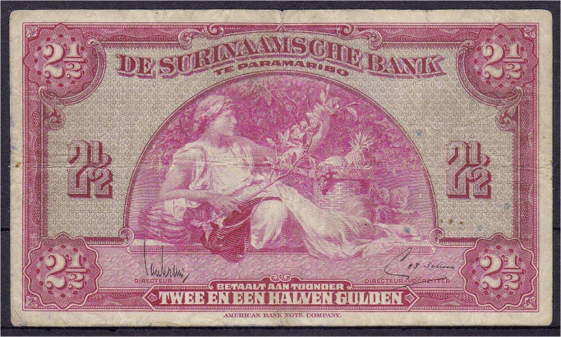 Banknoten

Ausland

Suriname

2 1/2 Gulden 1.1.1942. III- Pick 87.