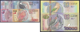 Banknoten

Ausland

Suriname

Vögel, Serie mit insgesamt 7 Scheinen von 5 Gulden bis 10000 Gulden 1.1.2000. I bis II. Pick 146, 147, 148, 149, 1...