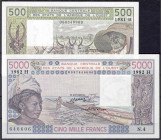 Banknoten

Ausland

Westafrikanische Staaten

Niger 500 u. 5000 Francs 1981 u. 1982. I. Pick 606Hc, 608Hg.