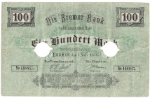 Banknoten

Altdeutschland

Bremen

100 Mark der Bremer Bank 1.7.1872. Lochentwertet. auf Karton geklebt und zwei winz. Nadelstiche, sonst III, ä...