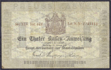 Banknoten

Altdeutschland

Preußen

1 Thaler 13.2.1861. Kassen-Anweisung, Berlin, Serie XII, Lit. D. Wappen grauviolett. IV, selten. Pick S411. ...