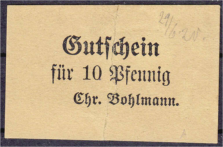 Banknoten

Deutsches Notgeld und KGL

Bassum (Niedersachsen)

Chr. Bohlman...