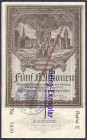 Banknoten

Deutsches Notgeld und KGL

Hattingen/Ruhr (Westfalen)

Stadt, 5 Mio. Mark 20.8.1923. Reihe E. Vs. mit rotem Stift entwertet, Stempel ...
