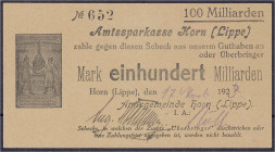 Banknoten

Deutsches Notgeld und KGL

Horn (Lippe)

Amtssparkasse, 100 Mrd. Mark 17.11.1923. Ohne Wz. I- Keller 2447.