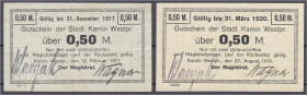 Banknoten

Deutsches Notgeld und KGL

Kamin (Westpreußen)

Magistrat, 2x 0,50 Mark 12.2.1917 u. 27.8.1917. III+ u. I- Tieste 3365.05. 05,10.