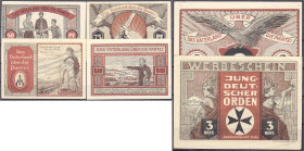 Banknoten

Deutsches Notgeld und KGL

Kiel (Schleswig Holstein)

Jungdeutscher Orden, 6 Sheine zu 50 u. 75 Pfg., 1, 1,50, 2 und 3 Mark o.D. I-, ...