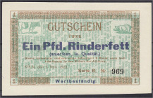 Banknoten

Deutsches Notgeld und KGL

Köln (Rheinland)

Interessenverband der Importeure ausländischer Fleisch- und Fettwaren, 1 Pfund Rinderfet...