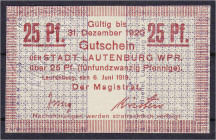 Banknoten

Deutsches Notgeld und KGL

Lautenburg (Westpreußen)

Stadt, 25 Pfg. 6.6.1919. I- Tieste 3950.05.16.2.