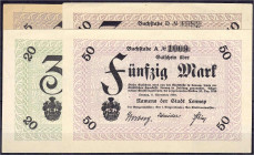 Banknoten

Deutsches Notgeld und KGL

Lennep (Rheinland)

Stadt, 4 Scheine zu 5, 10, 20 u. 50 Mark 5.11.1918. Ohne Wasserzeichen, Serie A 50 Mar...