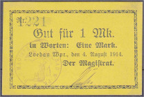 Banknoten

Deutsches Notgeld und KGL

Loebau (Westpreußen) / Lubawa (Polen)

Magistrat, 1 Mark 4.8.1914. Karton, Vs. kräftig Zitronengelb und Rs...