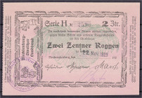Banknoten

Deutsches Notgeld und KGL

Neubrandenburg (Mecklenburg-Vorpommern)

2 Zentner Roggen 22.11.23. Papier rosa, Wertzeile 73-74 mm, Garbe...