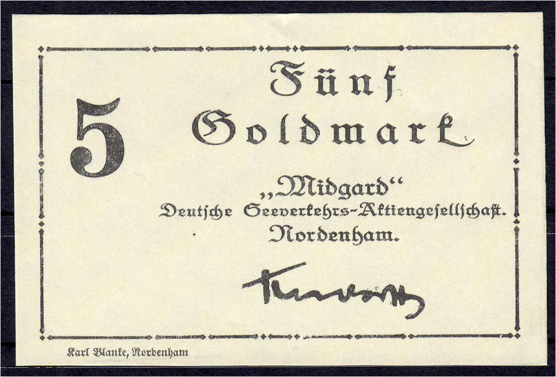 Banknoten

Deutsches Notgeld und KGL

Nordenham (Oldenburg)

,,Midgard" De...