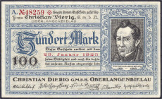 Banknoten

Deutsches Notgeld und KGL

Oberlangenbielau (Schlesien)

Christian Dierig GmbH, 100 Mark 23.1.1923. Wz. Achteckfließen. II