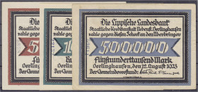 Banknoten

Deutsches Notgeld und KGL

Oerlinghausen

Lippische Landesbank, 50, 100 und 500 Tsd. Mark 12.8.1923 2x I u. 1x III. Keller 4114.