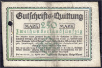 Banknoten

Deutsches Notgeld und KGL

Paderborn (Westfalen)

Werner Mosheim, 250 Mark Glace-Leder 25.4.1923. III-, eingerissen und gelocht. Topp...