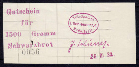 Banknoten

Deutsches Notgeld und KGL

Radolfzell (Baden-Württemberg)

Trikotfabriken J. Schiesser A.-G., 1500 g Schwarzbrot 25.10.1923. I- Mülle...