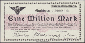 Banknoten

Deutsches Notgeld und KGL

Reichenbach (Ostpreußen)

Eulengebirgsbahn, 1 Mio. Mark 25.8.1923. Muster ohne Stempel, Wz. verschlungene ...
