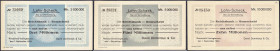 Banknoten

Deutsches Notgeld und KGL

Remscheid (Rheinland)

David Dominicus & Co., 3 Scheine zu 3, 5 und 10 Mio. Mark 1.9.1923. Gedruckte Schec...