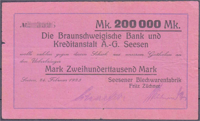 Banknoten

Deutsches Notgeld und KGL

Seesen (Braunschweig)

Blechwarenfab...