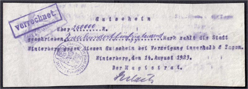 Banknoten

Deutsches Notgeld und KGL

Winterberg (Westfalen)

Magistrat, 2...