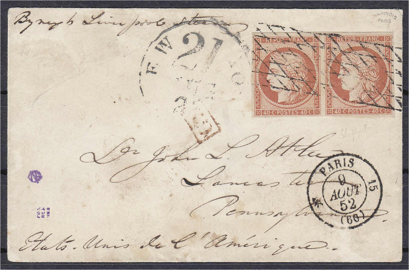 Briefmarken

Ausland

Frankreich

40 Ceres Halsschatten in Punkten 1849, w...