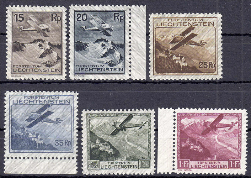 Briefmarken

Ausland

Liechtenstein

15 Rp.- 1 Fr. Flugzeug über Landschaf...