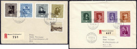Briefmarken

Ausland

Liechtenstein

Gemälde 1949, komplette Serie auf 2 R-Ersttagsbriefen von Mauren 15.III.49 bzw. 23.V.49 nach Wil. Mi. 240,-...