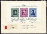 Briefmarken

Ausland

Liechtenstein

5. Briefmarkenausstellung in Vaduz 1949, Block auf R-Ersttagsbrief von Vaduz 6.VIII.49 nach Arbon, rückseit...