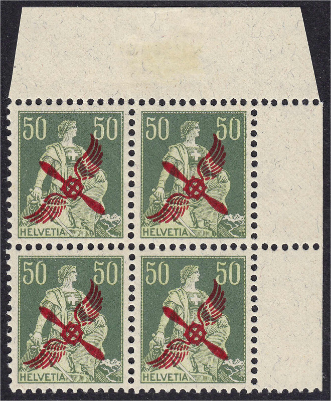 Briefmarken

Ausland

Schweiz

30 C. Flugpost 1919, postfrischer Viererblo...