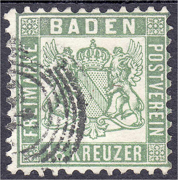 Briefmarken

Deutschland

Altdeutschland

Baden

18 Kreuzer Wappen 1862,...