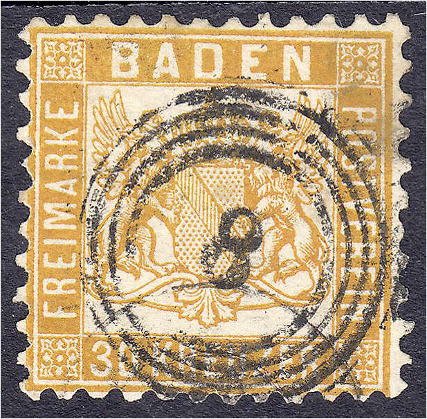 Briefmarken

Deutschland

Altdeutschland

Baden

30 Kreuzer Wappen 1862,...