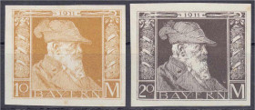 Briefmarken

Deutschland

Altdeutschland

Bayern

10 Mark + 20 Mark Luitpold 1911, zwei Probedrucke in ungebrauchter bzw. postfrischer Erhaltu...