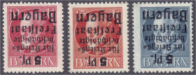 Briefmarken

Deutschland

Altdeutschland

Bayern

10 Pf. - 20 Pf. Kriegsbeschädigte 1919, kompletter Satz mit kopfstehendem Aufdruck in ungebr...
