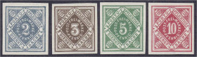 Briefmarken

Deutschland

Altdeutschland

Württemberg, Dienstmarken

2 Pf. - 10 Pf. Freimarken 1875/1900, vier ungezähnte Werte in postfrische...