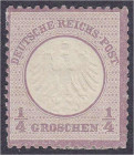 Briefmarken

Deutschland

Deutsches Reich

1/4 Groschen kleiner Brustschild 1872, ungebrauchte Erhaltung mit Falz. Mi. 300,-€ Michel 1.