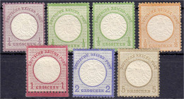 Briefmarken

Deutschland

Deutsches Reich

1/4 Gr. - 5 Gr. großer Brustschild 1872, sechs saubere Werte in ungebrauchter Erhaltung mit Falz, nur...