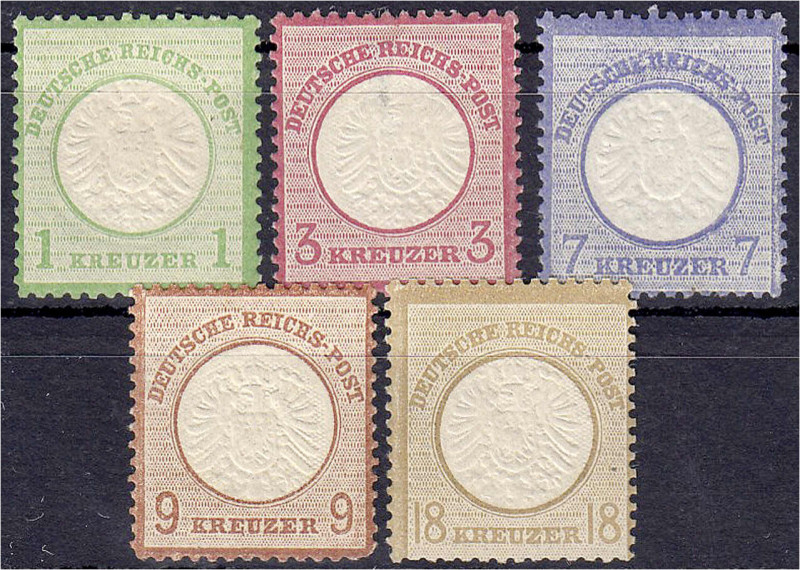 Briefmarken

Deutschland

Deutsches Reich

1 Kr. - 18 Kr. großer Brustschi...