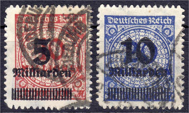 Briefmarken

Deutschland

Deutsches Reich

5 Mrd. auf 10 Mio. M. + 10 Mrd ...