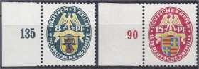 Briefmarken

Deutschland

Deutsches Reich

8 Pf. + 15 Pf. Deutsche Nothilfe 1928, zwei postfrische Werte in Luxuserhaltung, Wasserzeichen ,,X" (...
