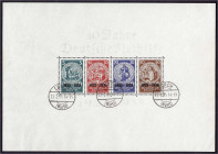 Briefmarken

Deutschland

Deutsches Reich

Nothilfe-Block 1933, sauber gestempelt ,,LORCH (Württ), 27.2.35", der Block und Stempel sind echt, Or...