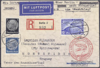 Briefmarken

Deutschland

Deutsches Reich

2 M. Chicagofahrt 1933, schöner R-Zeppelinbrief nach Südamerika (Uruguay) Michel 497.