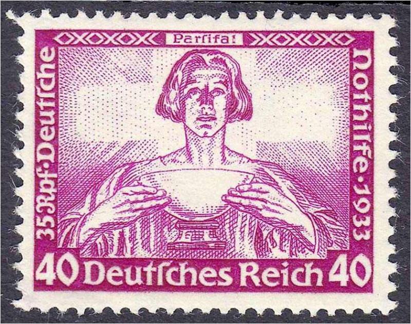 Briefmarken

Deutschland

Deutsches Reich

40 Pf. Parsifal (Wagner) 1933, ...